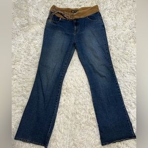 Lace waist belt flared pants